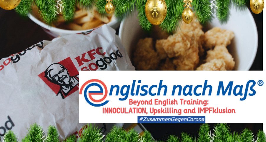 KFC products and Christmas decorations with the Englisch nach Maß-Logo