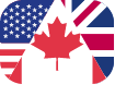 Flagge der Amerikanischen Staaten, Canada und Großbritannien in Sprechblase