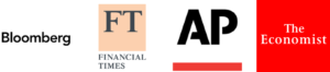 Bloomberg-Logo, Financial Times-Logo, Associated Press-Logo und The Economist-Logo