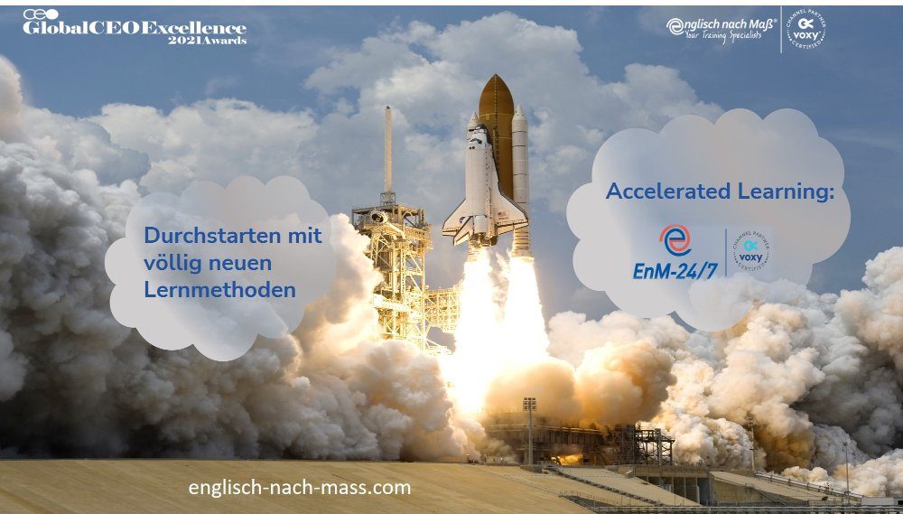 Rakete beim Start, Feuersäule sichtbar vor Himmel Text: Accelerated Learning Techniken englisch-nach-mass.com Durchstarten mit völlig neuen Lernmethoden
