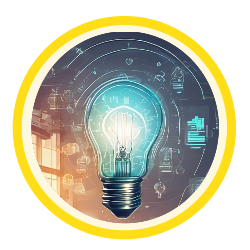 Icon das Project Management darstellt. Eine erleuchtende Glühbirne mit Formeln im HIntergrund im gelben Kreis